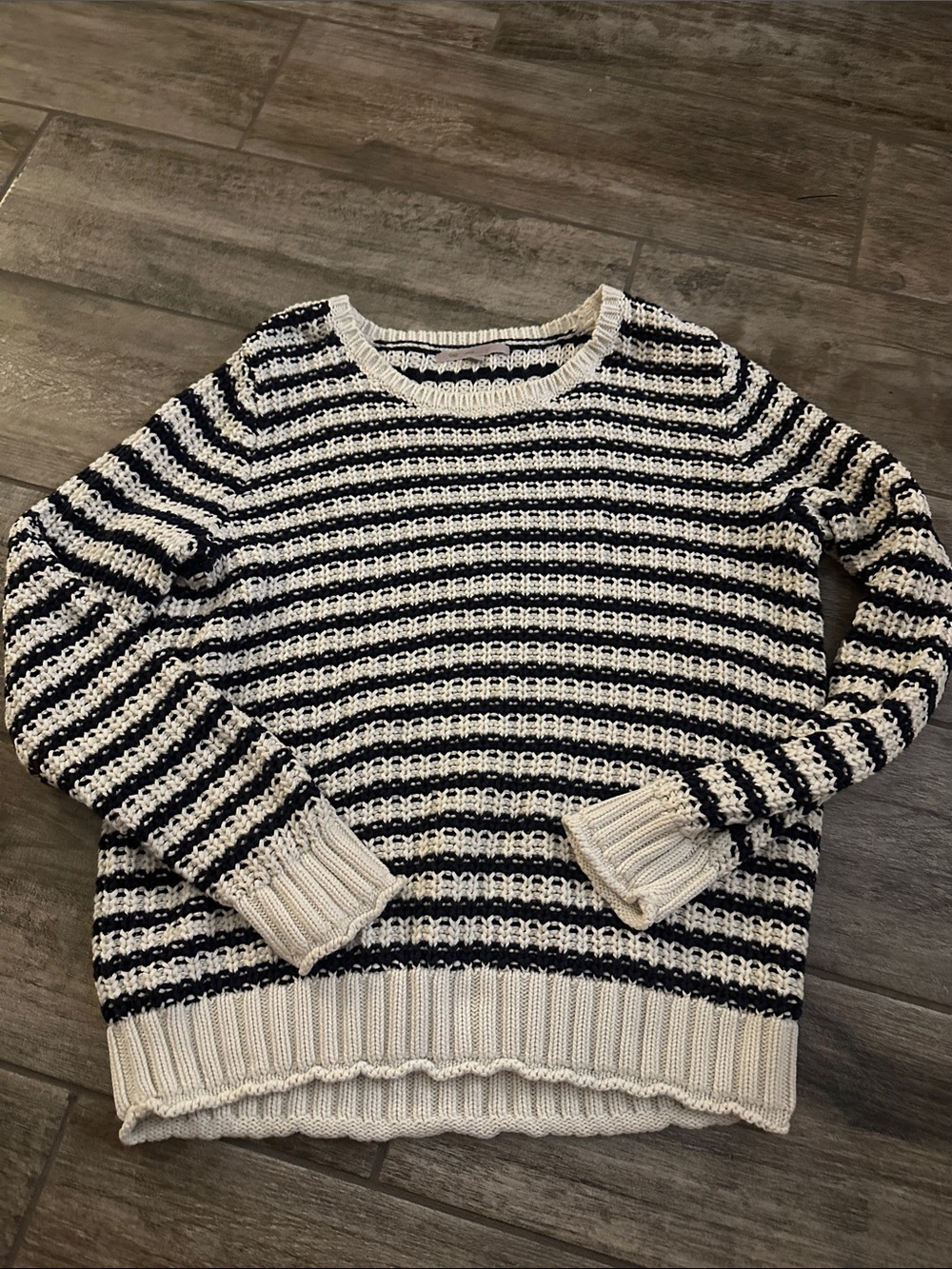 GAP Black & Cream Striped Crewneck Sweater